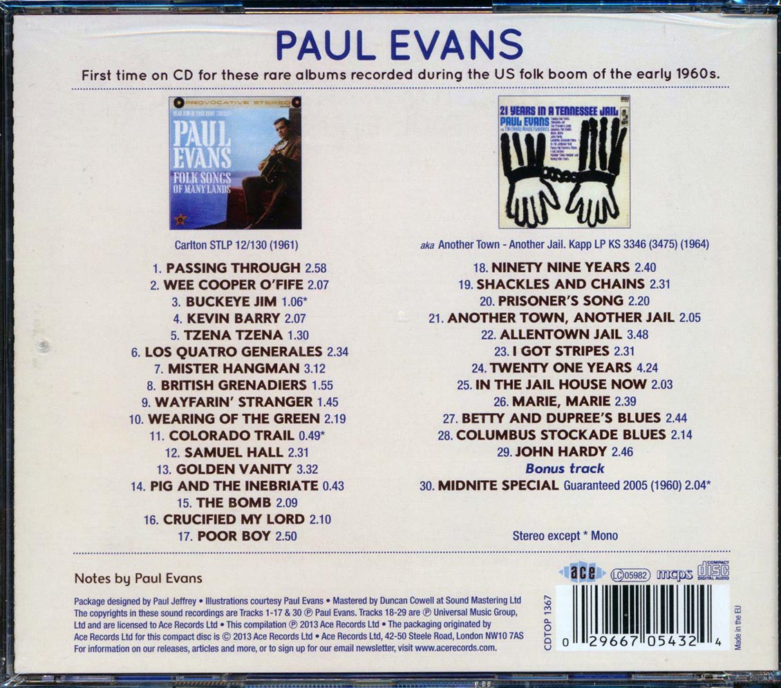 Paul Evans - Folk Songs Of Many Lands + 21 Years In A Tennessee Jail (30 tracks) [New CD]
