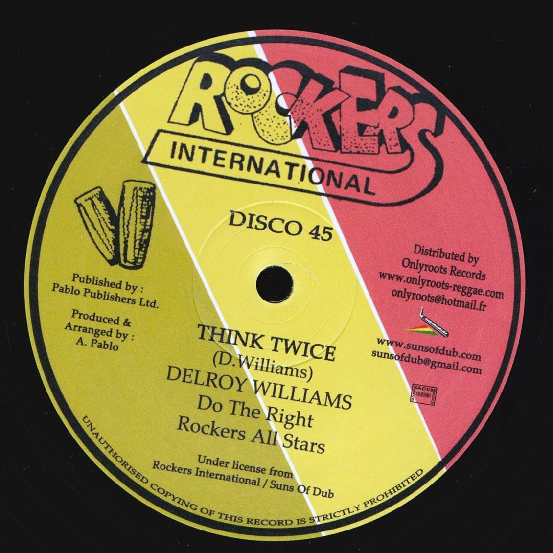 Delroy Williams - Think Twice; Rockers All Stars - Do The Rights  /  Delroy Williams - Babylon Boy; Rockers All Stars - Mount Ogle Chant [New Vinyl Record 12" Single]