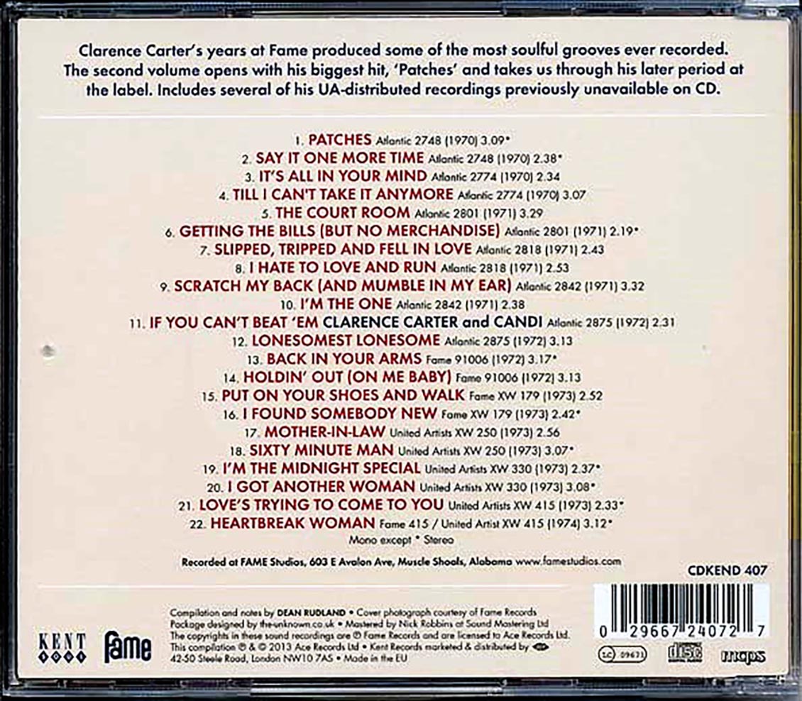 Clarence Carter - The Fame Singles Volume 2: 1970-73 (22 tracks) [New CD]