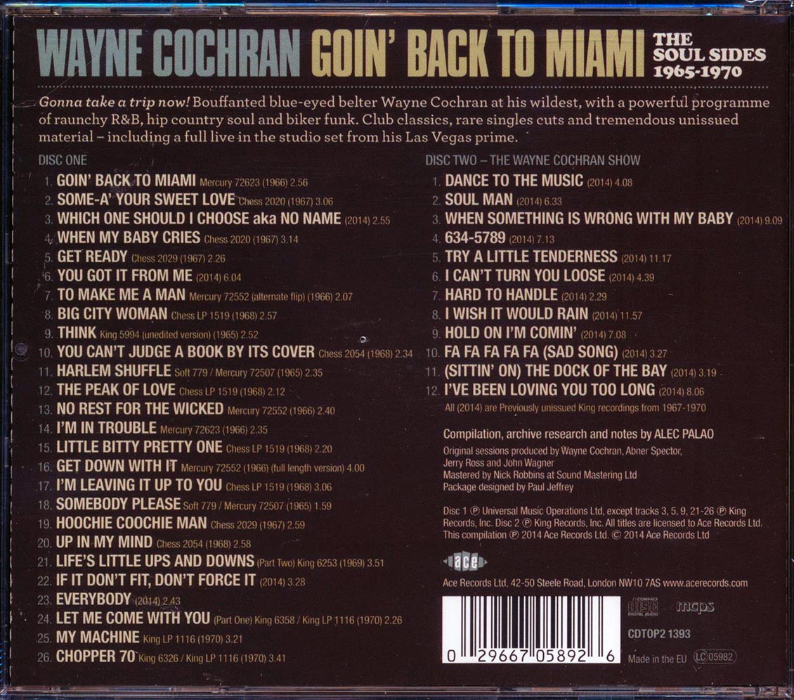 Wayne Cochran - Goin' Back To Miami: The Soul Sides 1965-1970 (38 tracks) (2xCD) [New CD]