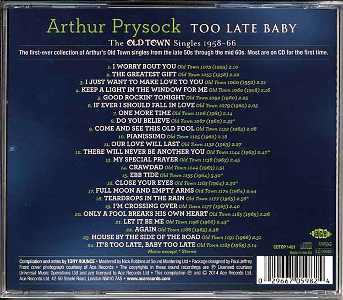 Arthur Prysock - Too Late Baby: The Old Town Singles 1958-66 (24 tracks) [New CD]