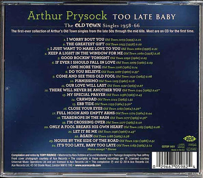 Arthur Prysock - Too Late Baby: The Old Town Singles 1958-66 (24 tracks) [New CD]