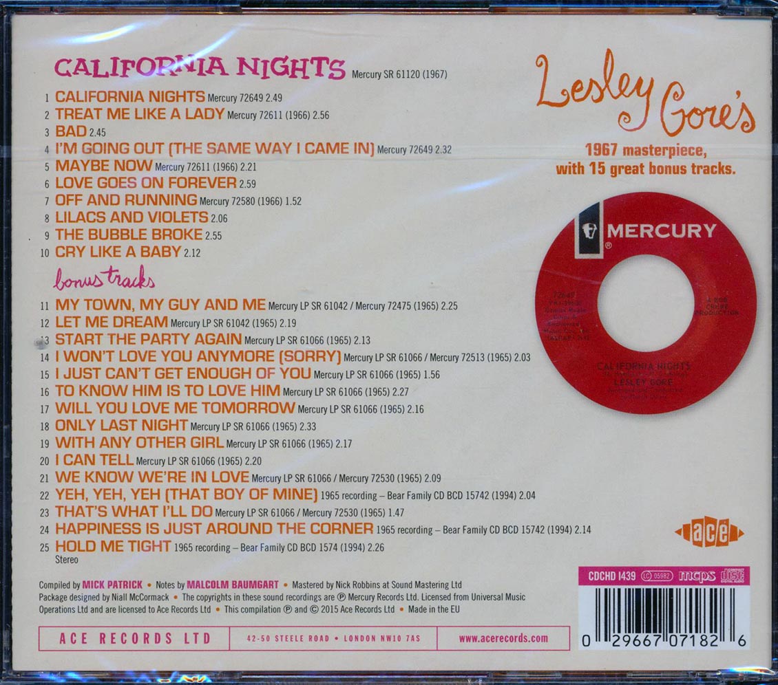 Lesley Gore - California Nights (25 tracks) [New CD]