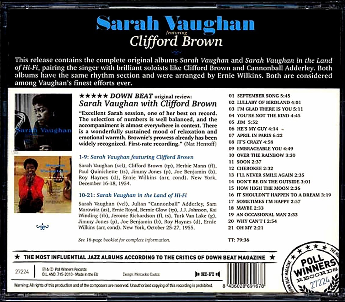 Sarah Vaughan, Clifford Brown - Sarah Vaughan Featurimg Clifford Brown [New CD]