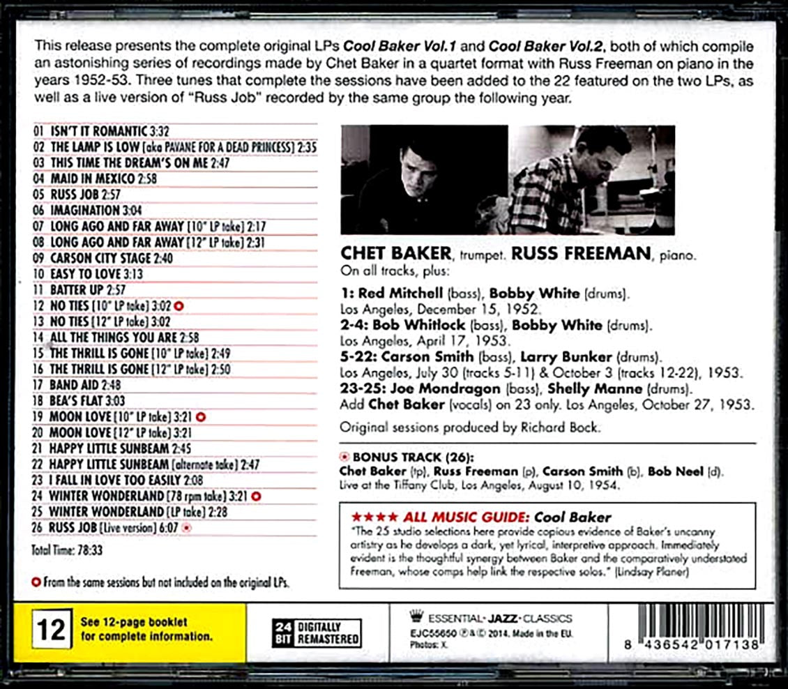 Chet Baker Quartet - Cool Baker Volumes 1 & 2 [New CD]