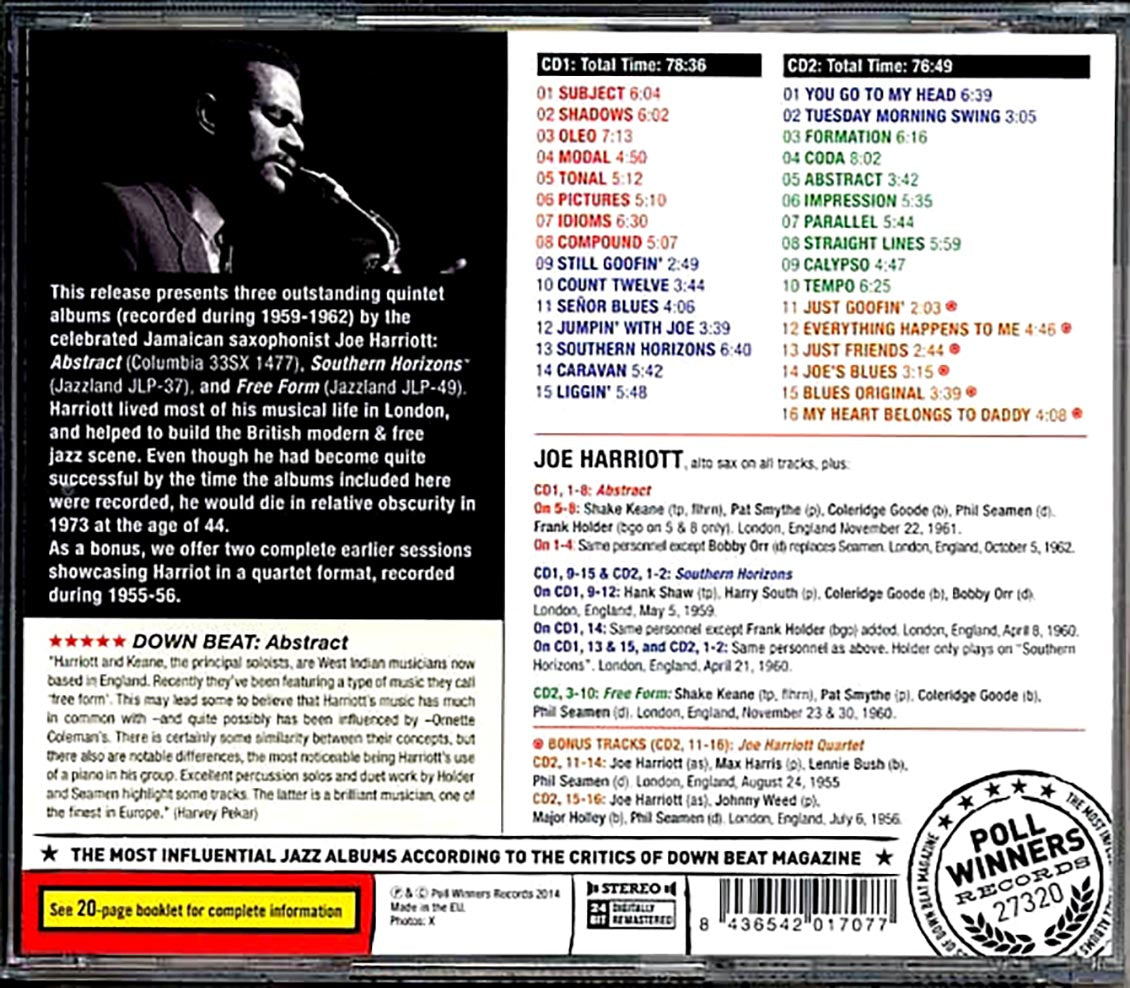 Joe Harriott Quintet - Abstract / Southern Horizons / Free Form (2xCD) [New CD]