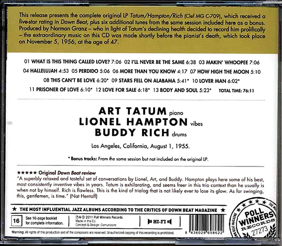 Art Tatum, Lionel Hampton, Buddy Rich - The Art Tatum, Lionel Hampton, Buddy Rich Trio [New CD]