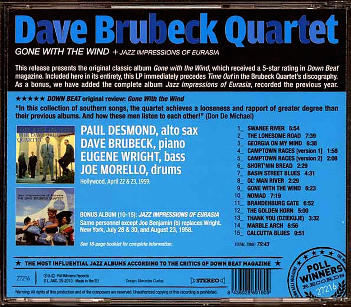 Dave Brubeck Quartet - Gone With The Wind + Jazz Impressions Of Eurasia [New CD]