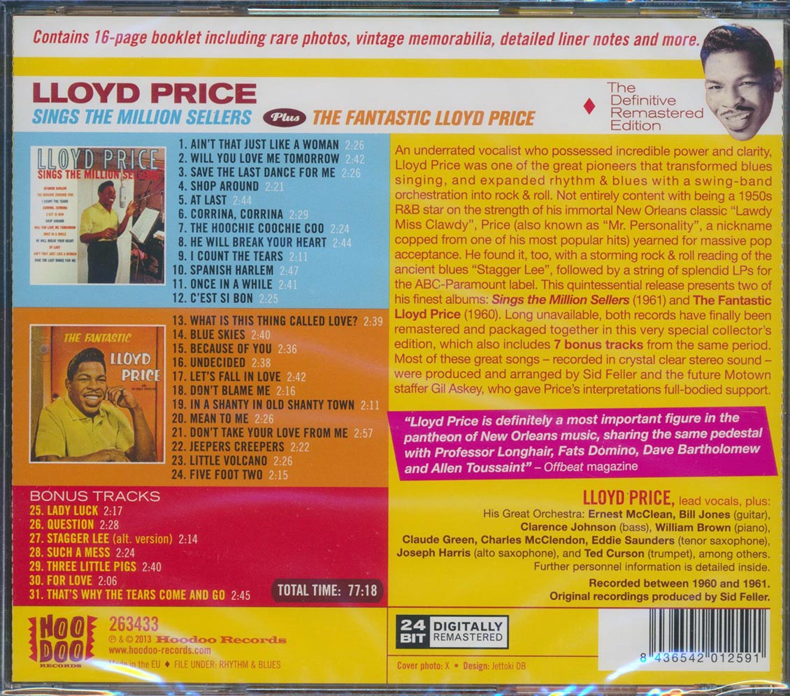 Lloyd Price - Sings The Millon Sellers + The Fantastic Lloyd Price (2 albums on 1 CD) (31 tracks) (incl. 16-page booklet) (remastered) (24-bit mastering) [New CD]