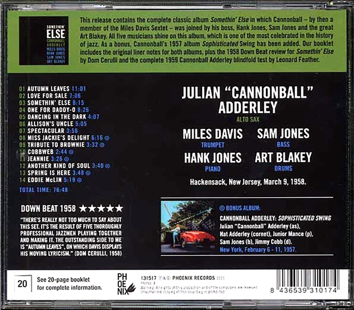 Cannonball Adderley - Somethin' Else [New CD]