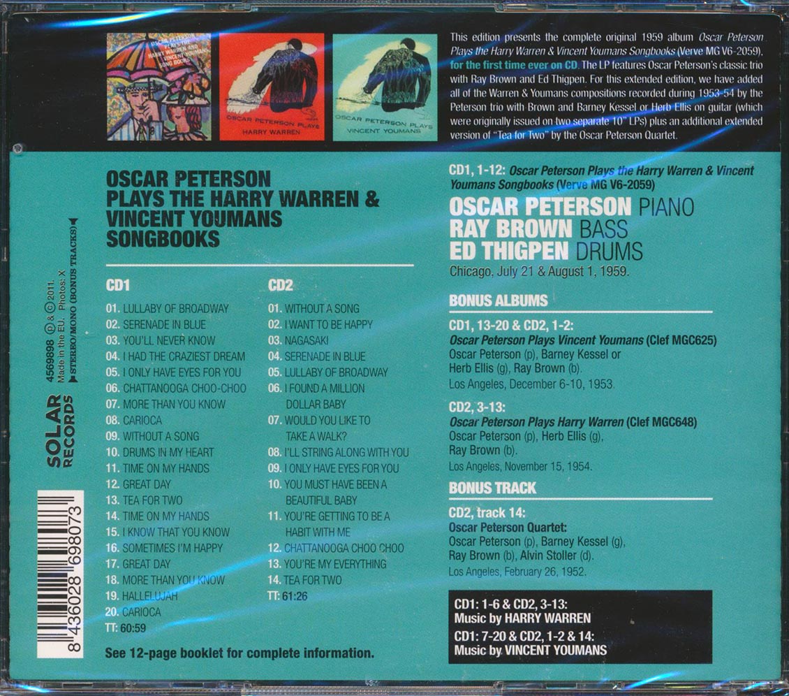 Oscar Peterson - Plays The Harry Warren & Vincent Youmans Songbooks (2xCD) [New CD]