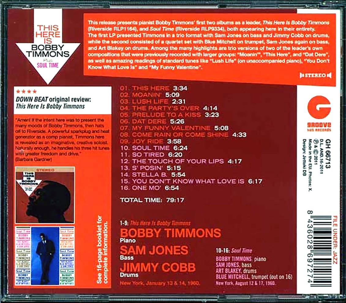 Bobby Timmons - This Here Is Bobby Timmons + Soul Time [New CD]