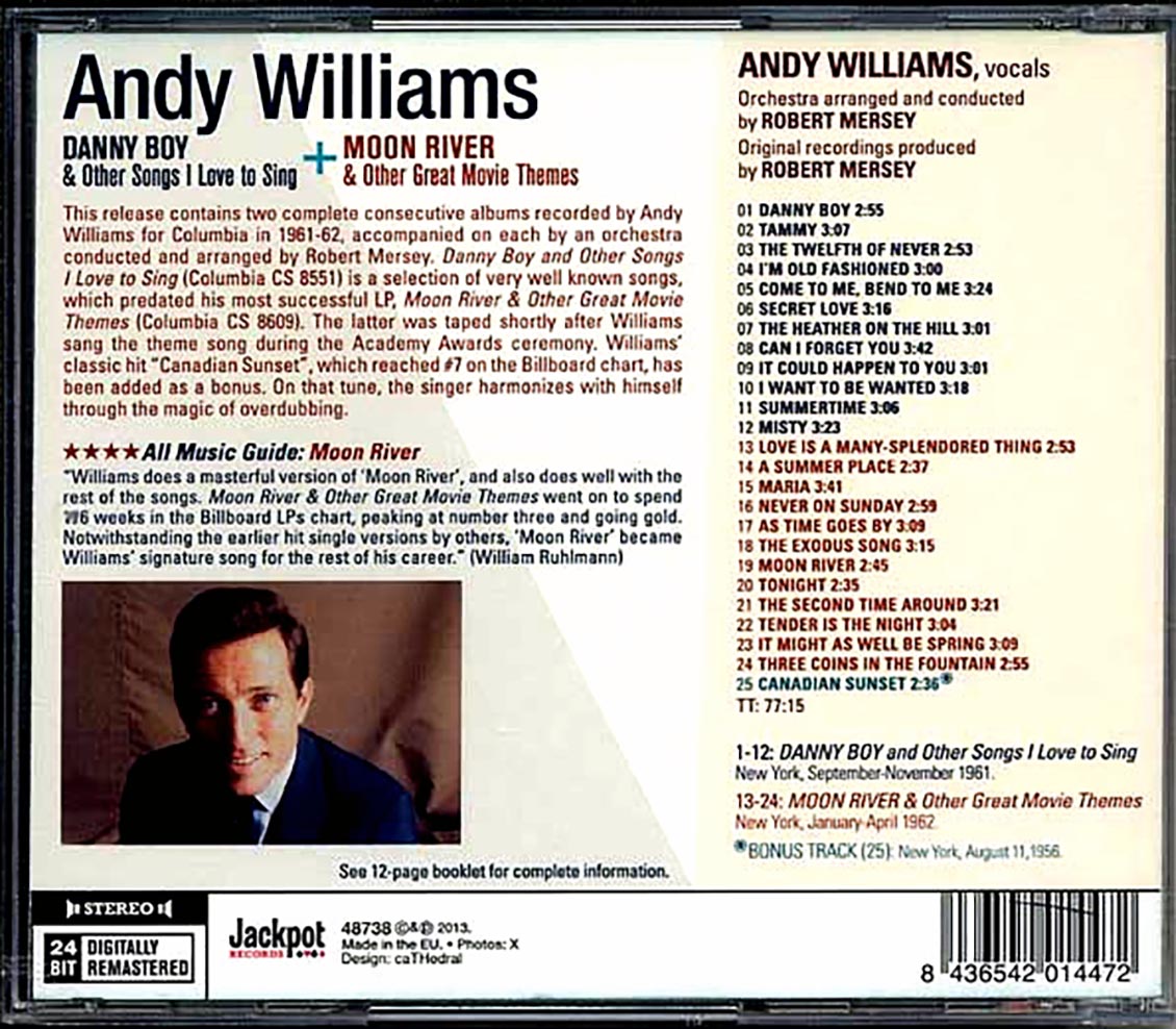Andy Williams - Danny Boy & Other Songs 1 Love To Sing + Moon River & Other Great Movie Themes [New CD]