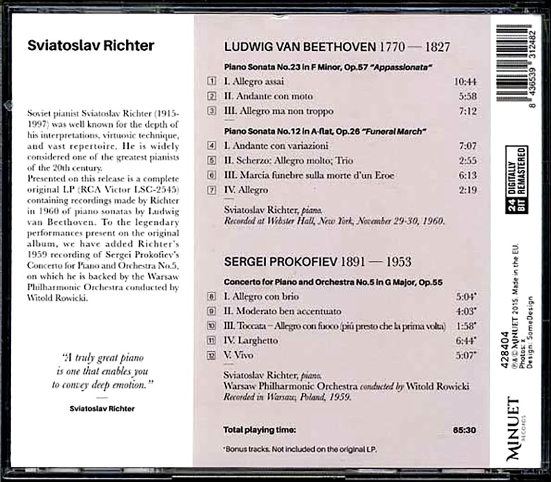 Sviatoslav Richter - Beethoven Appassionata And Funeral March Sonatas [New CD]