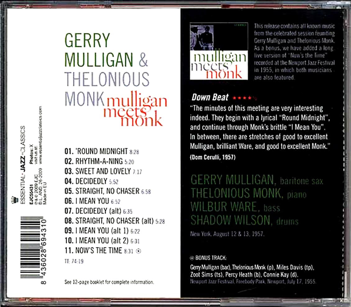 Gerry Mulligan, Thelonious Monk - Mulligan Meets Monk [New CD]