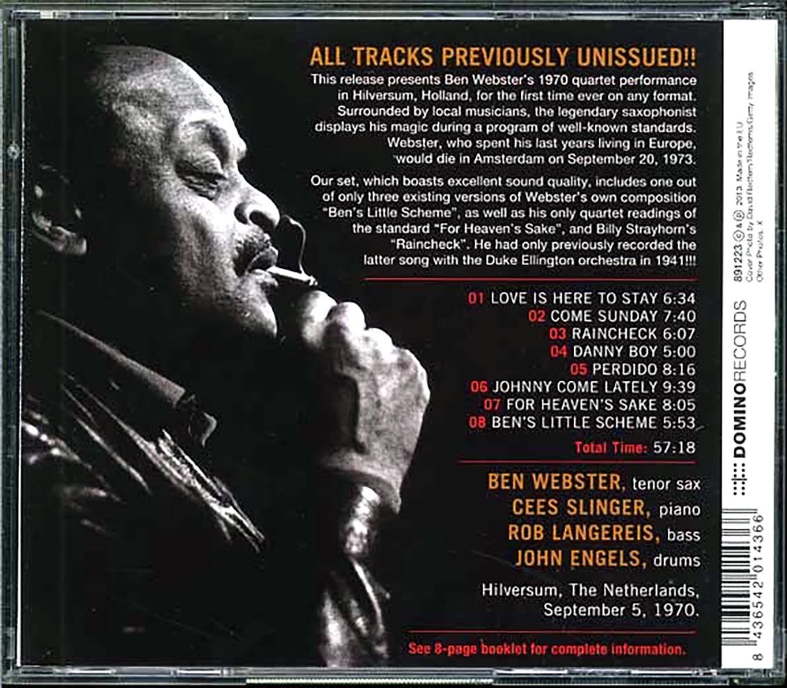 Ben Webster Quartet - Live In Hilversum 1970 [New CD]