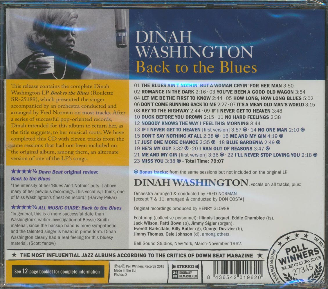 Dinah Washington - Back To The Blues [New CD]