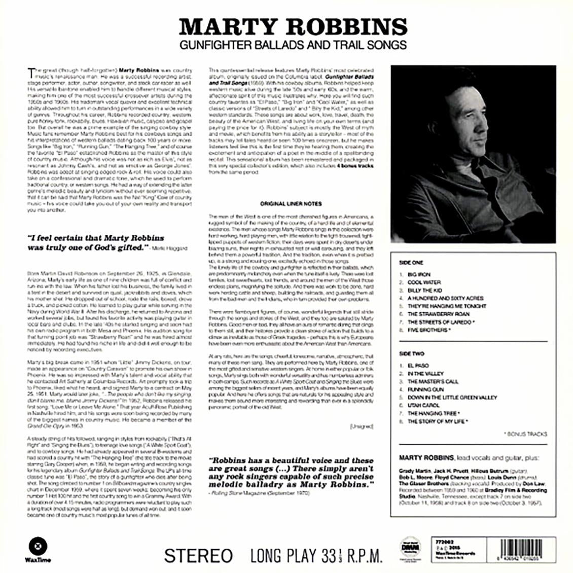 Marty Robbins - Gunfighter Ballads And Trail Songs (+4 bonus tracks) (ltd. ed.) (180g) [New Vinyl Record LP]