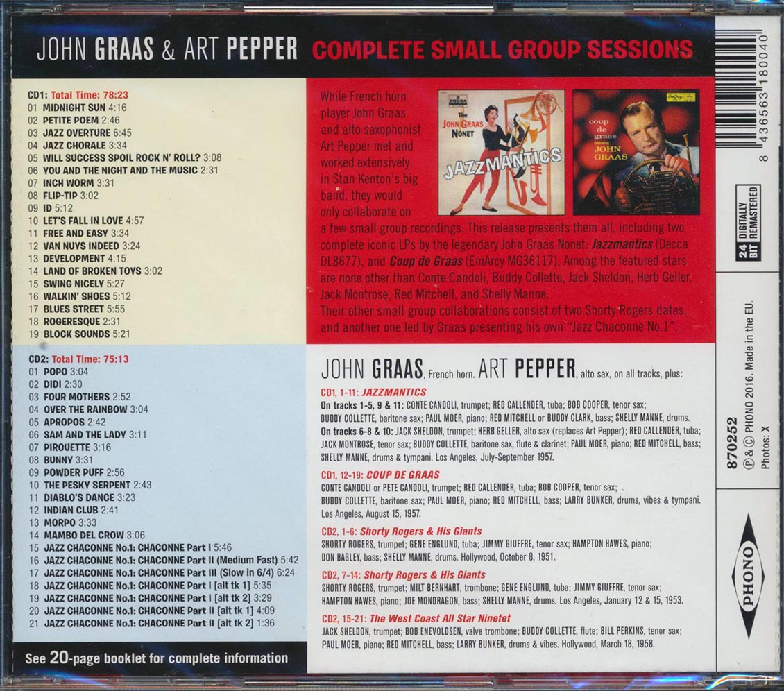 John Graas, Art Pepper - Complete Small Group Sessions (2xCD) (incl. large booklet) (remastered) [New CD]