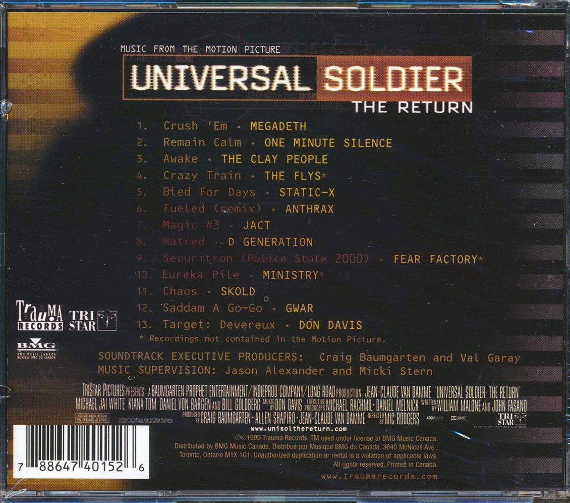 Megadeth, Anthrax, Ministry, Etc. - Music From The Motion Picture: Universal Soldier The Return [New CD]
