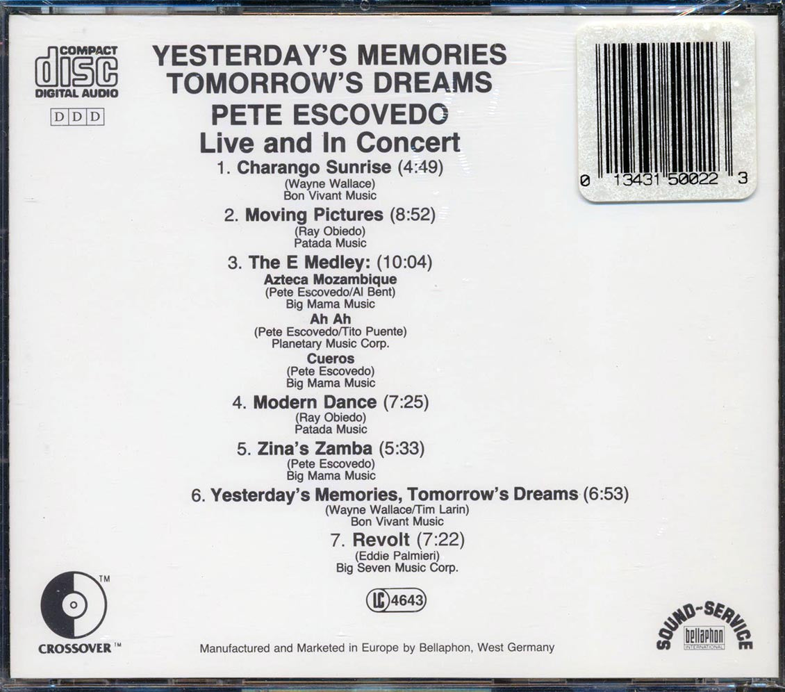 Pete Escovedo - Yesterday's Memories, Tomorrow's Dreams: Live And In Concert [New CD]