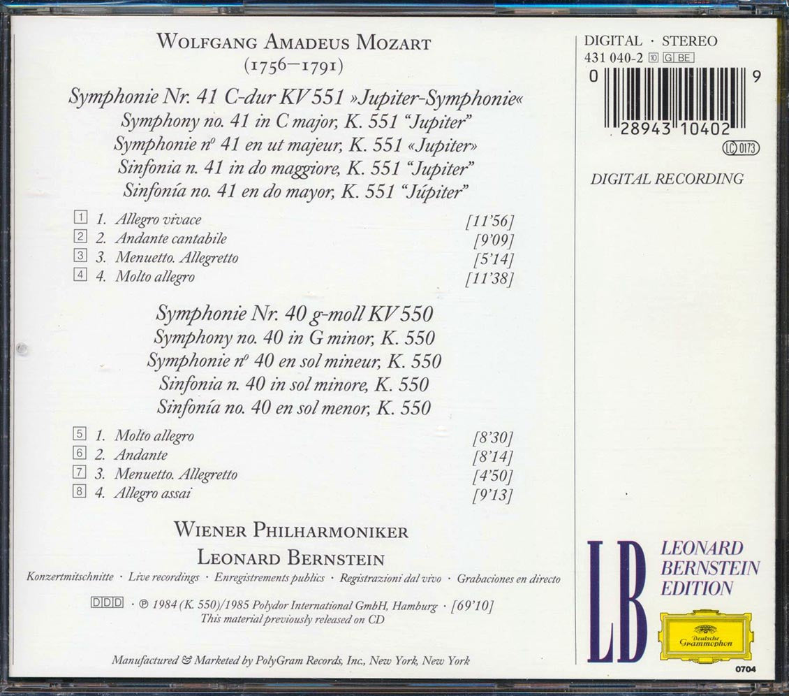 Leonard Bernstein - Mozart: Symphonies Nos. 40 & 41 [New CD]