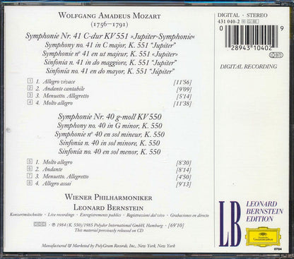 Leonard Bernstein - Mozart: Symphonies Nos. 40 & 41 [New CD]