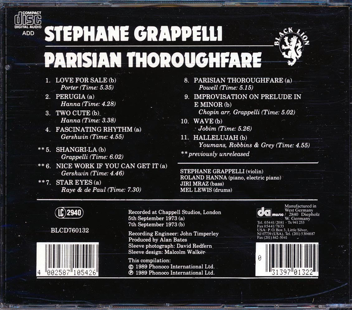 Stephane Grappelli - Parisian Thoroughfare [New CD]