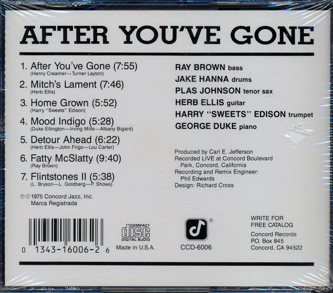 Herb Ellis, Ray Brown, Etc. - After You've Gone (remastered) [New CD]