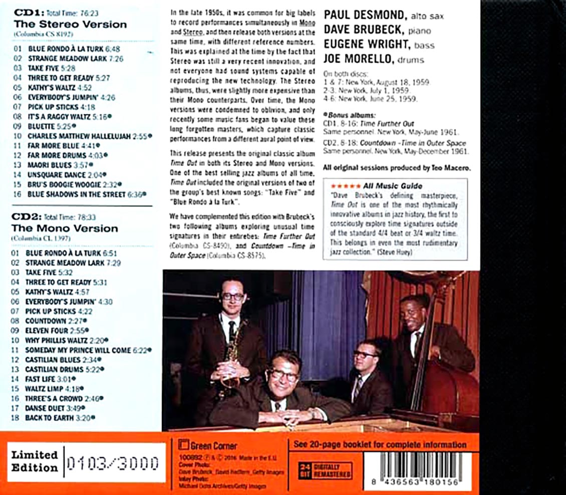 Dave Brubeck Quartet - Time Out: The Stereo & Mono Versions (numbered ltd.ed.) (2xCD) (incl. large booklet) (remastered) [New CD]