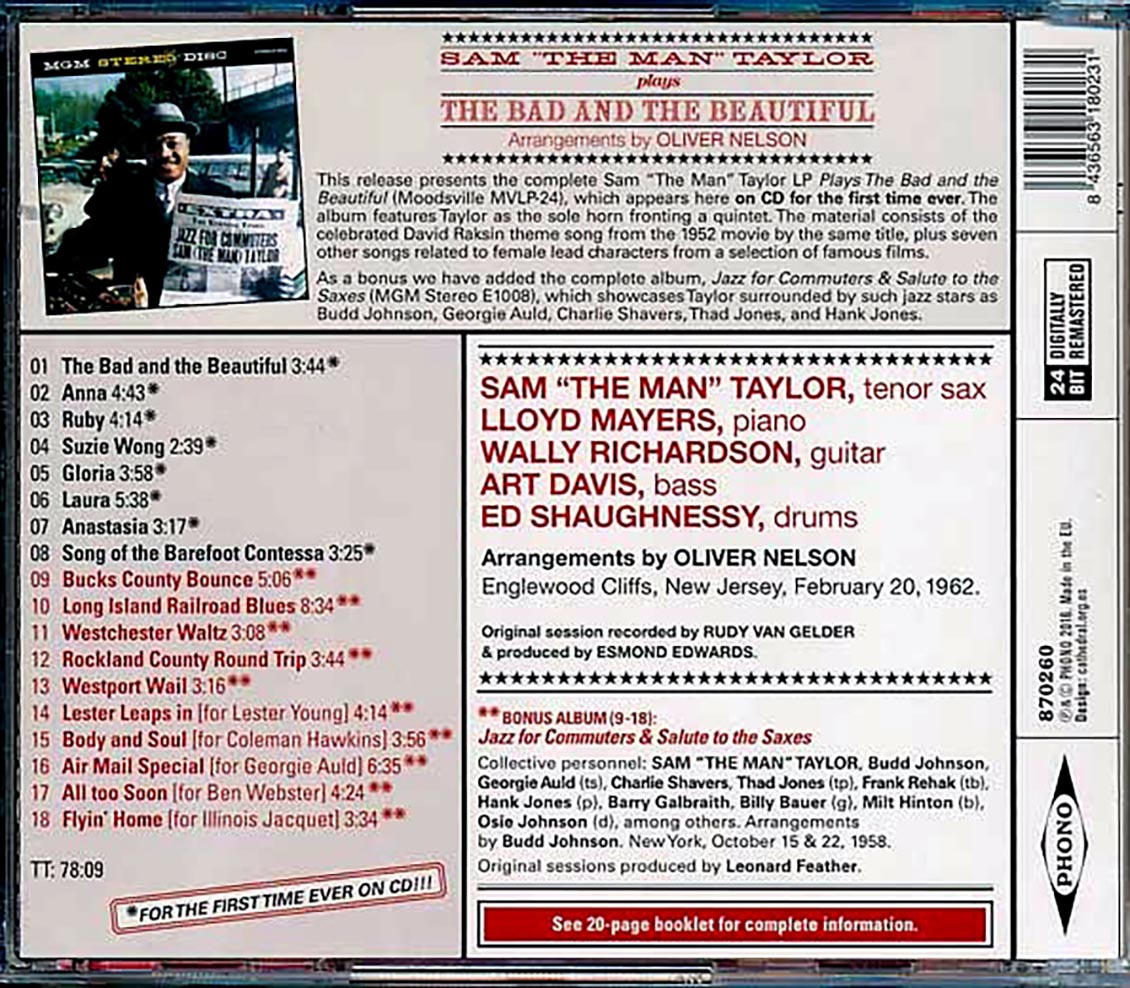 Sam 'The Man' Taylor - Sam 'The Man' Taylor Plays The Bad And The Beautiful (incl. large booklet) (remastered) [New CD]