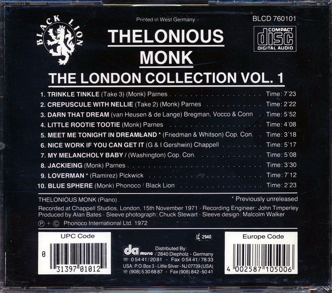 Thelonious Monk - The London Collection Volume 1 [New CD]