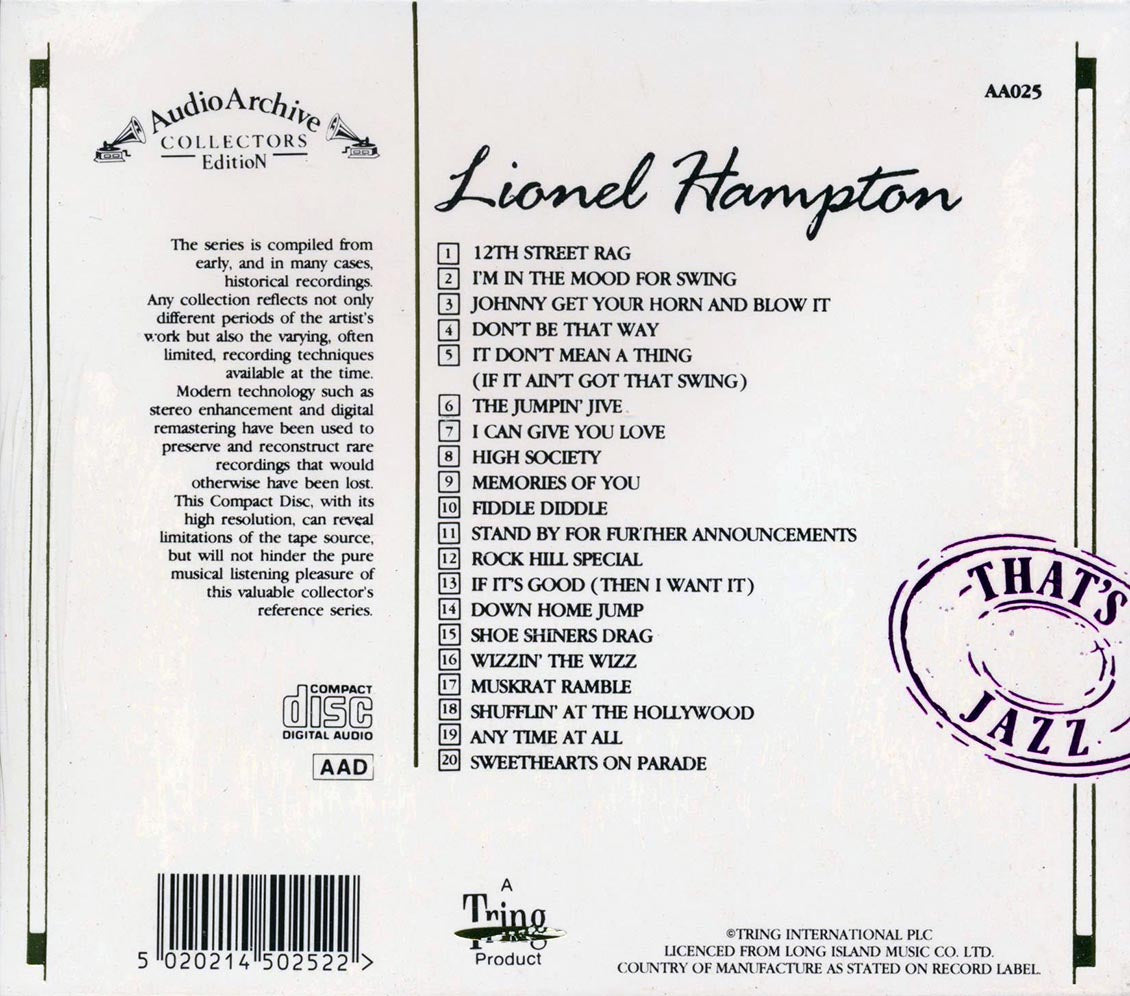 Lionel Hampton - Audio Archive Collectors Edition: 20 Reflective Recordings (20 tracks) [New CD]