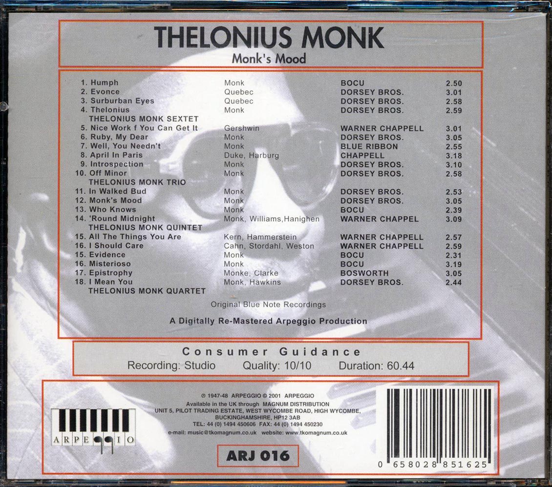 Thelonius Monk, Milk Jackon, Art Blakey - Monks Mood [New CD]