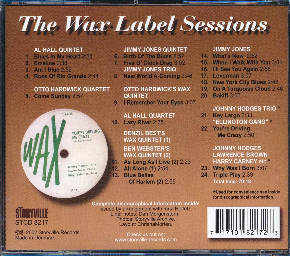 Jimmy Jones, Johnny Hodges, Ben Webster, Etc. - The Wax Label Sessions (24 tracks) [New CD]