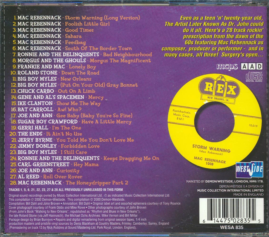 Mac Rebennack, Big Boy Myles, Ronnie & The Delinquents, Etc. - Return Of The Mac: In The Studio With Mac Rebennack AKA Dr. John 1959-1961 (28 tracks) [New CD]