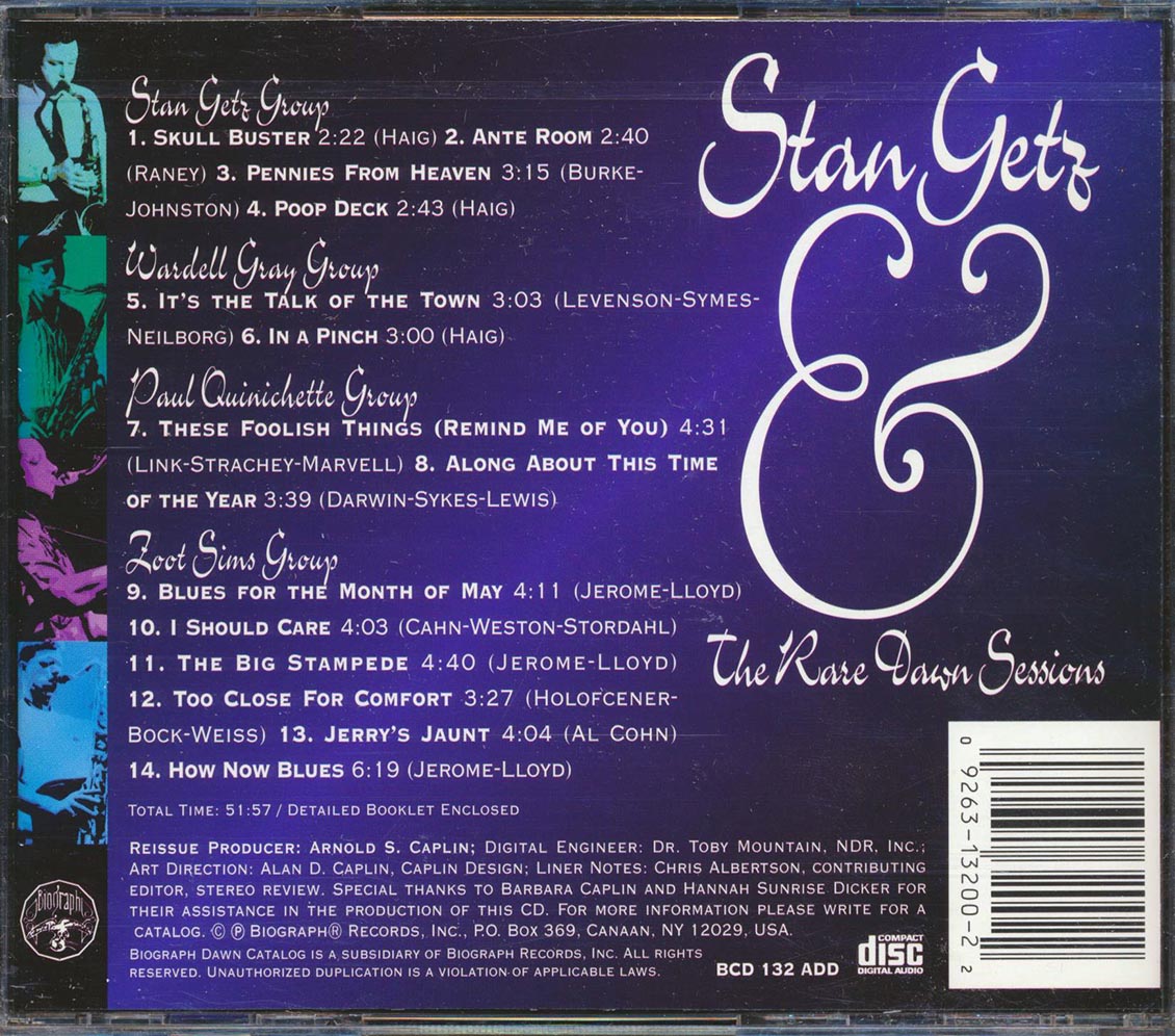 Stan Getz - The Rare Dawn Sessions With Stan Getz, Wardell Gray, Zoot Sims, Paul Quinchette [New CD]