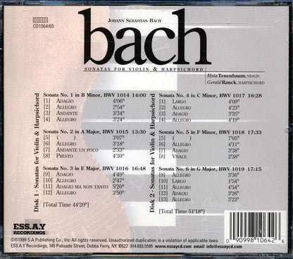 Johann Sebastian Bach, Mala Tenenbaum, Gerald Ranck - Sonatas For Violin And Harpischord (25 tracks) (2xCD) [New CD]