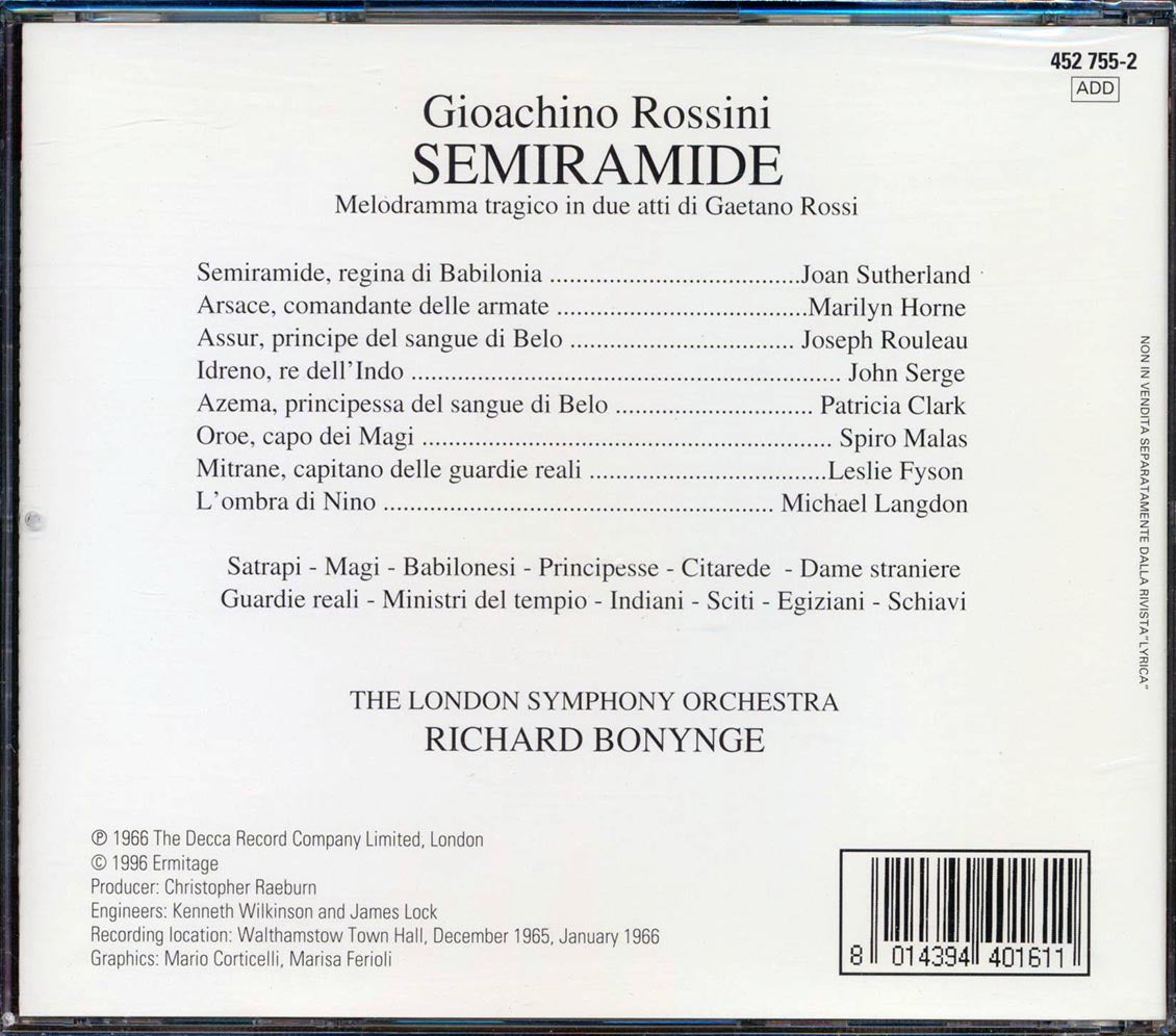 Rossini, Sutherland, Horne, Serge, Rouleau, Malas, London Symphony Orchestra - Semiramide [New CD]
