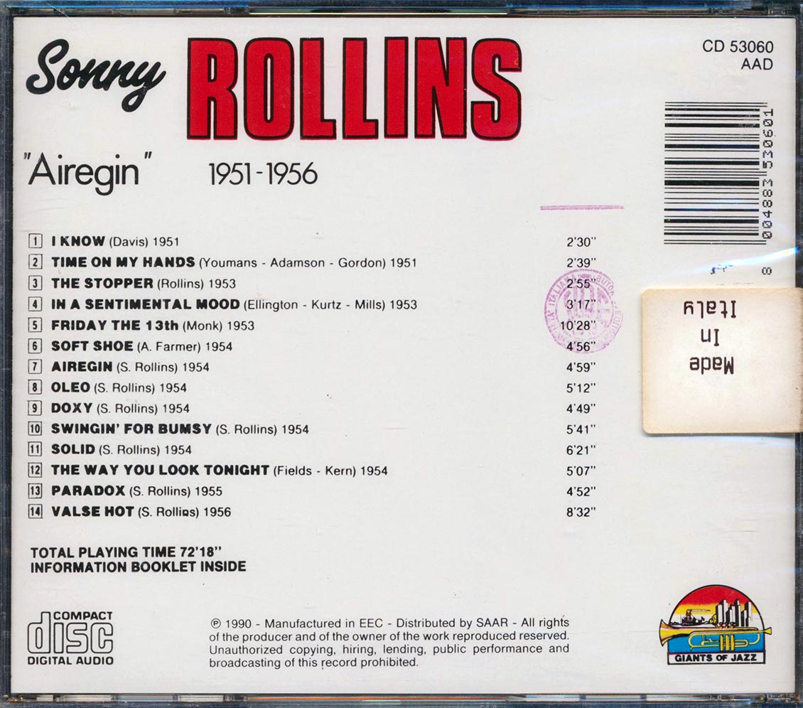Sonny Rollins - Airegin 1951-1956 [New CD]