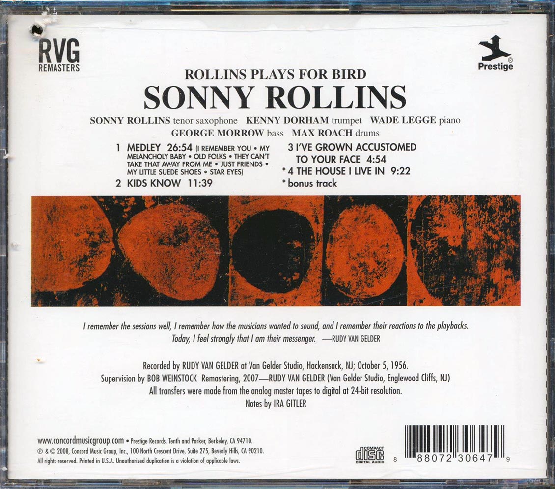 Sonny Rollins - Rollins Plays For Bird [New CD]