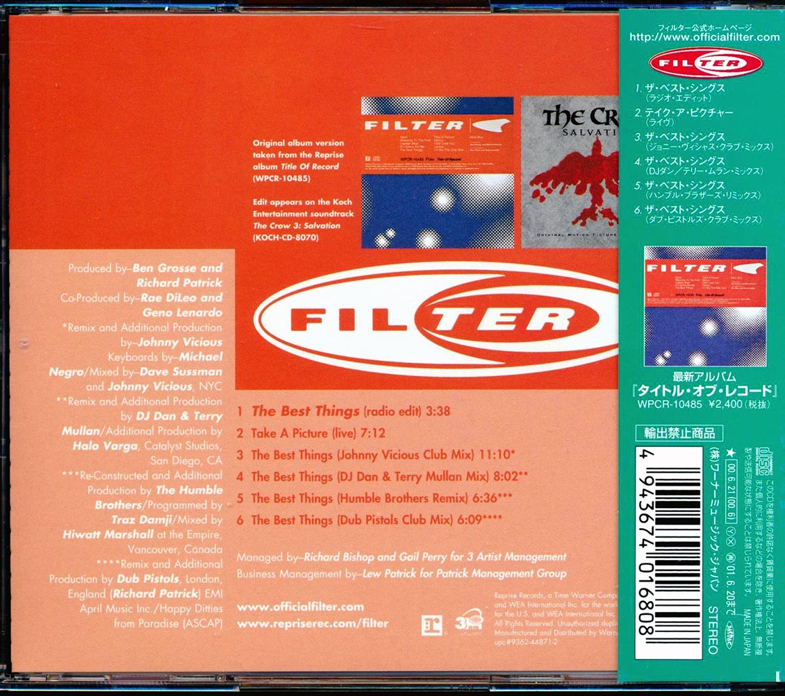 Filter - The Best Things Remix [New CD]