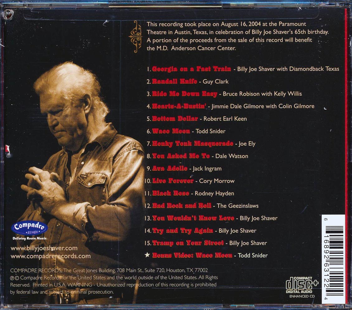 Billy Joe Shaver, Guy Clark, Kelly Wilis, Joe Ely, Etc. - A Tribute To Billy Joe Shaver: Live [New CD]