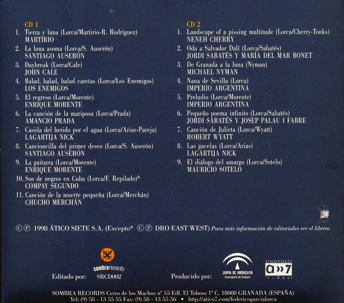 John Cale, Santiago Auseron, Enrique Morente, Amancio Prada, Etc. - Federico Garcia Lorca: De Granada A La Luna (20 tracks) (2xCD) (incl. large booklet) (deluxe 3-fold digipak) [New CD]