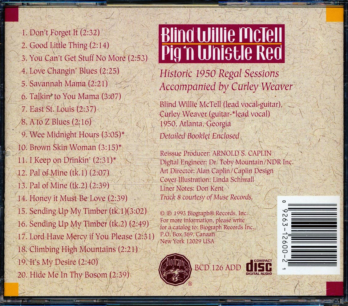 Blind Willie McTell - Pig 'n Whistle Red (20 tracks) (incl. large booklet) [New CD]