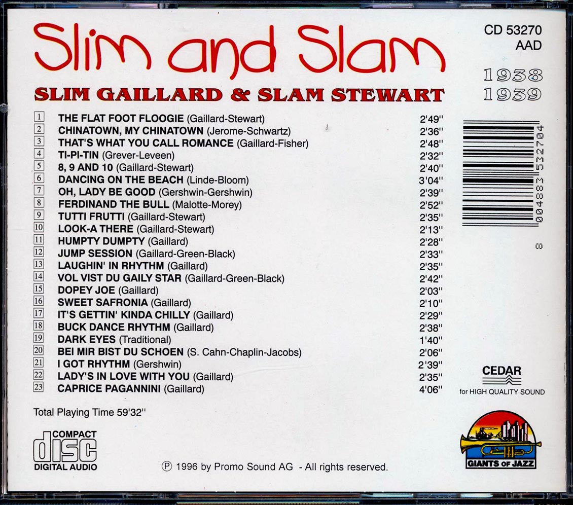 Slim Gaillard, Slam Stewart - Slim And Sam (23 tracks) [New CD]