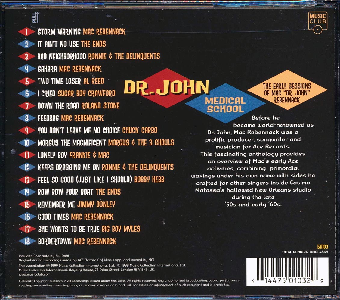 Dr. John - Medical School: The Early Sessions Of Mac Dr. John Rebennack [New CD]