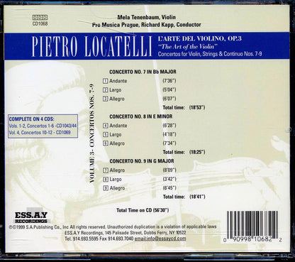 Locatelli - L'arte Del Violino Volume 3 Concertos Nos. 7-9, Mela Tenenbaum, Richard Kapp [New CD]
