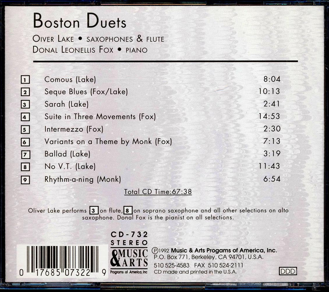 Oliver Lake, Donal Leonellis Fox - Boston Duets [New CD]