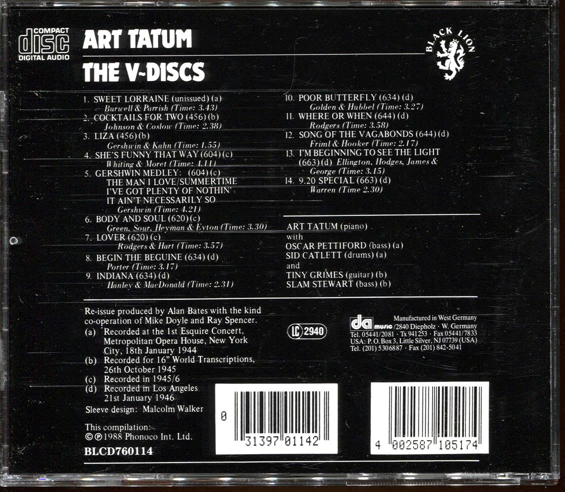 Art Tatum - The V-Discs [New CD]